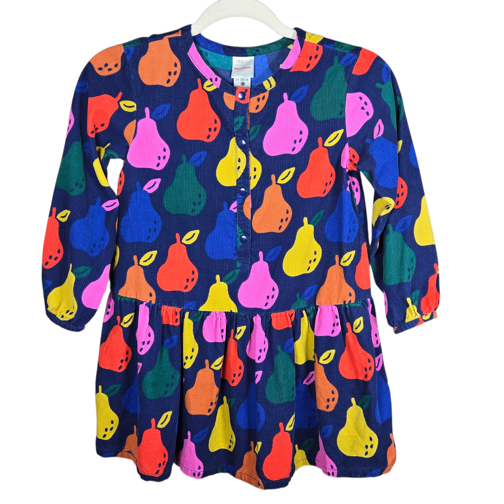 Hanna Andersson Dress Girls 120 US 6-7 Colorful Pear Print Corduroy Long Sleeve